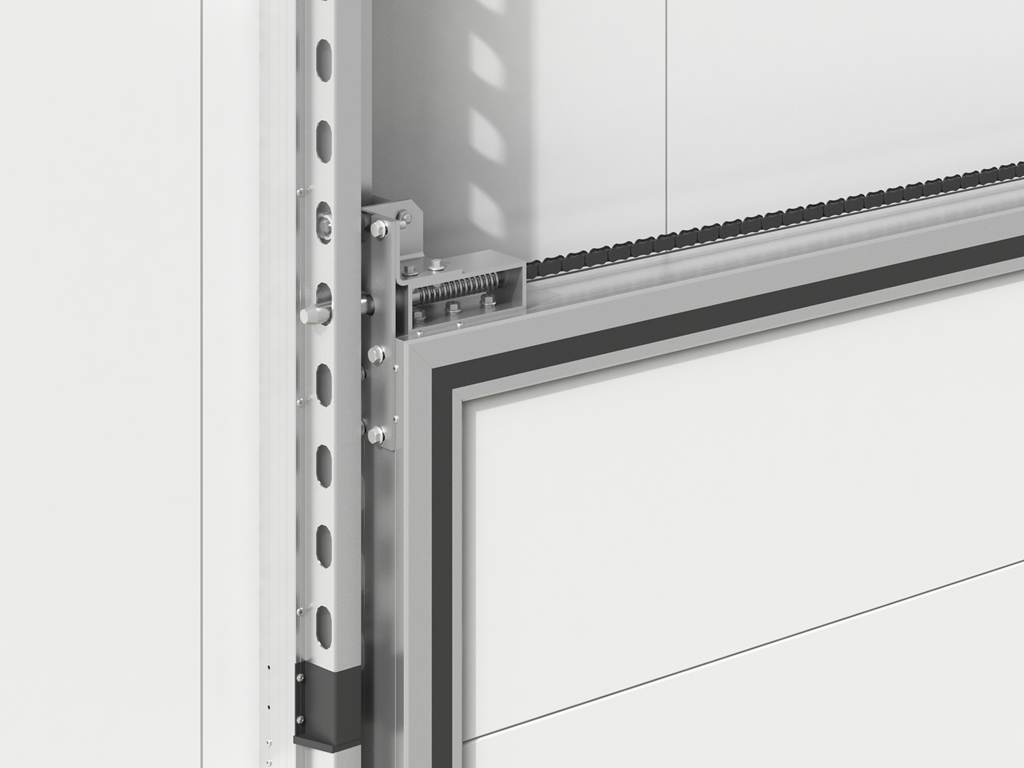 Система защиты от падения полотна обеспечивает высокую безопасность при эксплуатации двери.